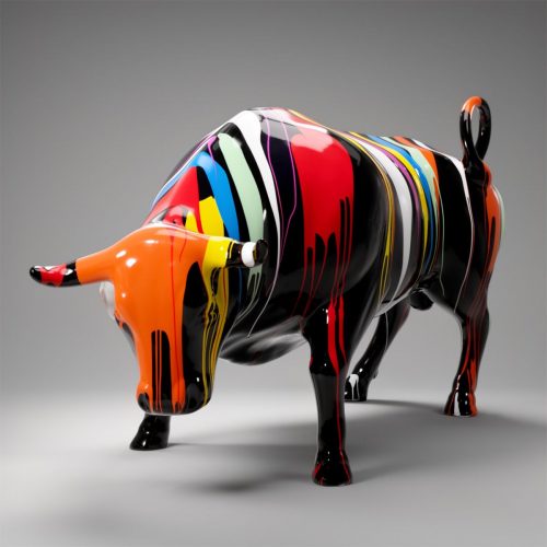 Life size fiberglass bull figure - colorful edition