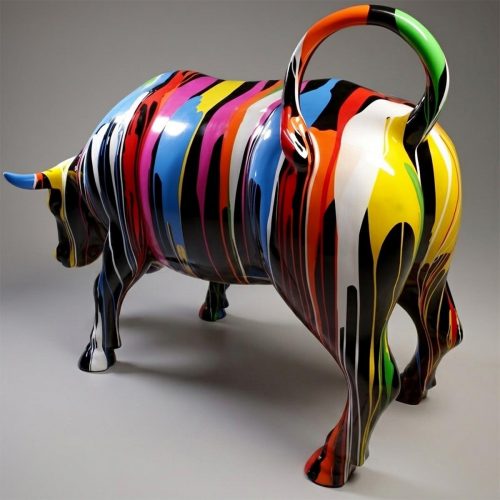 Life size fiberglass bull figure - colorful edition