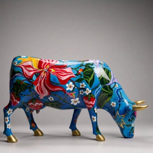 Artystyczna Figura Krowy Pasącej Się - Tropikalne Kwiaty
