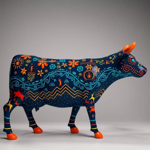 Malowana Figura Krowy Parada Krów - Ciemny Ornament