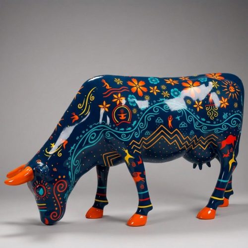 Malowana Figura Krowy Pasącej Się Parada Krów - Ciemny Ornament
