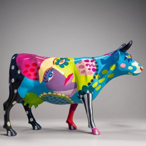 Artystycznie Malowana Figura Krowy - Pastelowy Pop Art