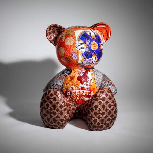 Artystyczna Figura Misia Siedzącego Hermes Orange - przód