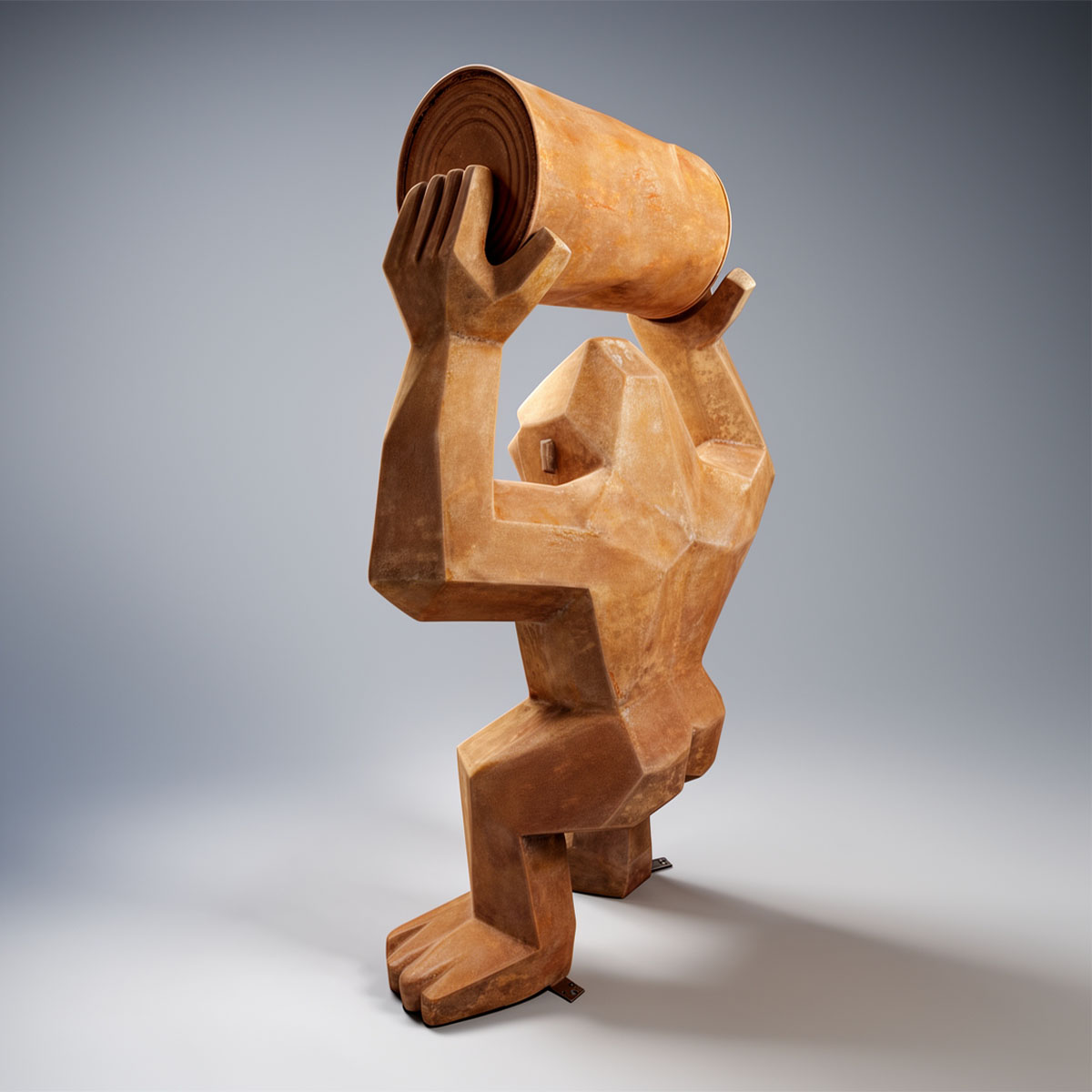 Low Poly Square Gorilla with Barrel Rust Effect Figure - Image 7