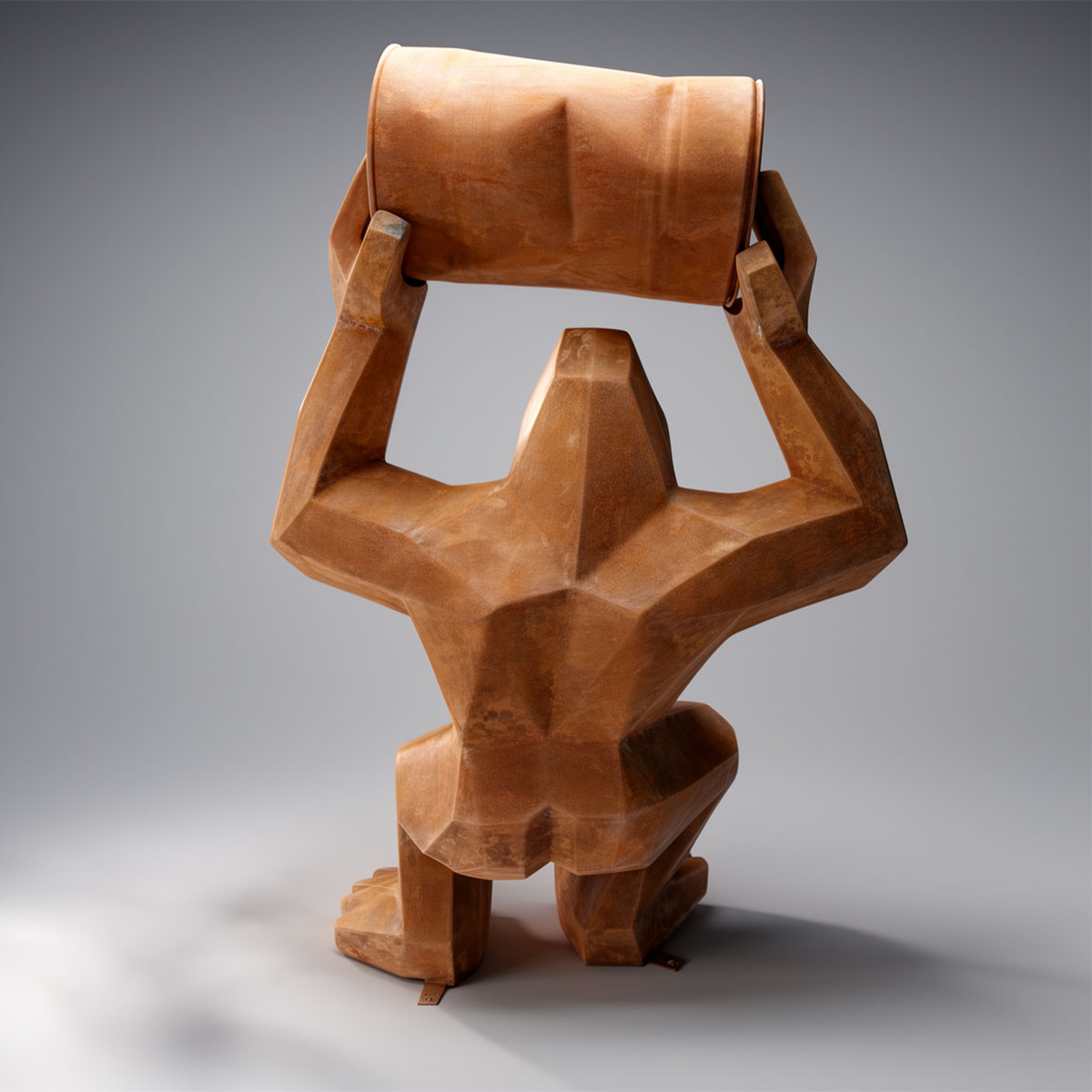 Low Poly Square Gorilla with Barrel Rust Effect Figure - Image 8