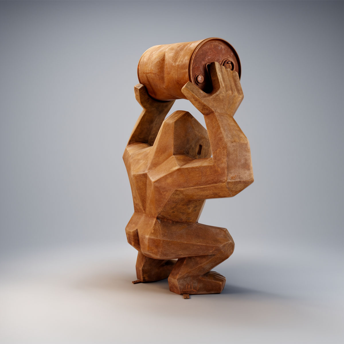 Low Poly Square Gorilla with Barrel Rust Effect Figure - Image 9