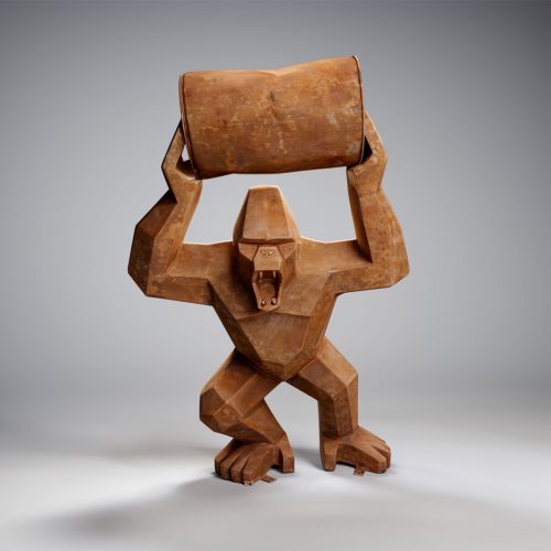 Low Poly Square Gorilla with Barrel Rust Effect Figure