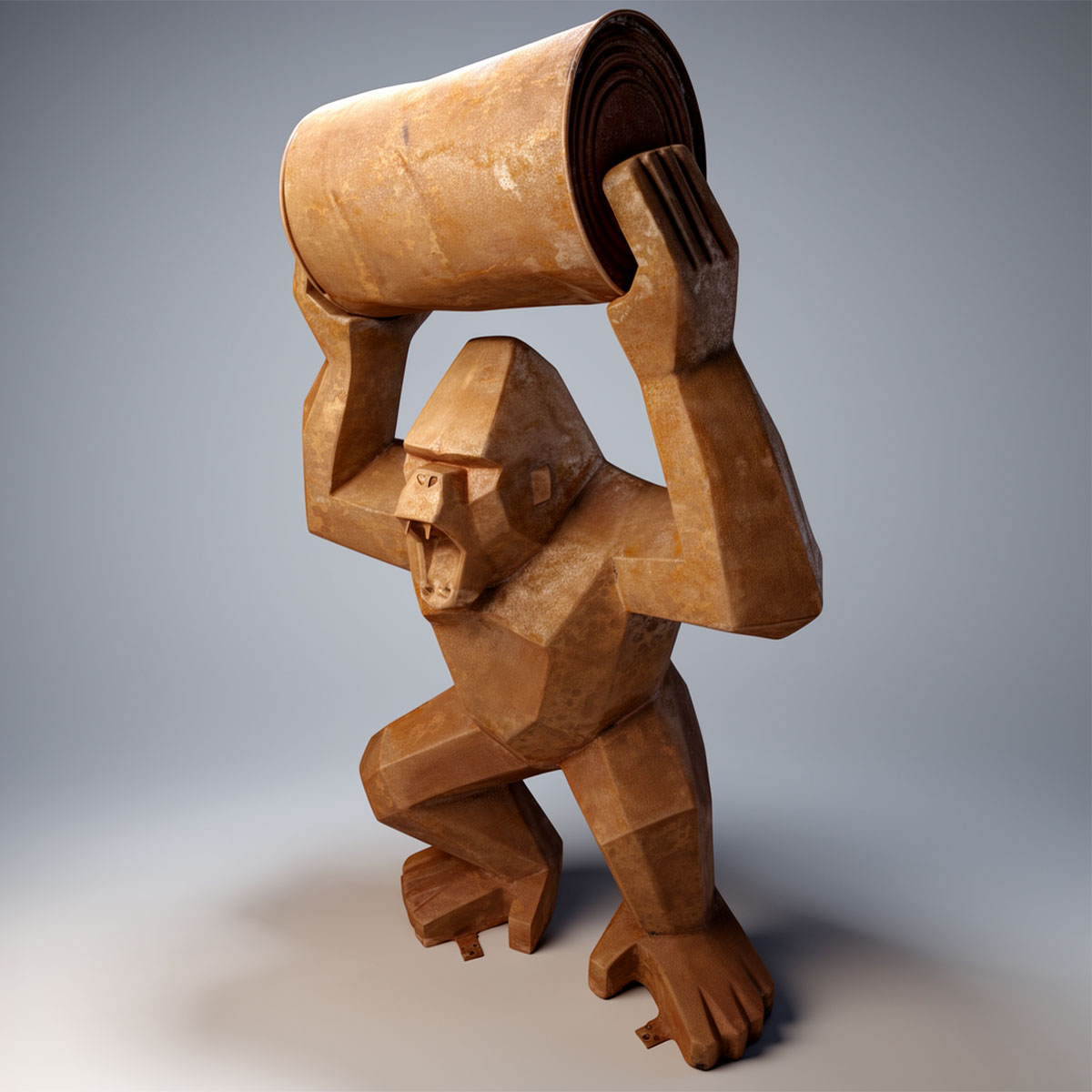 Low Poly Square Gorilla with Barrel Rust Effect Figure - Image 3