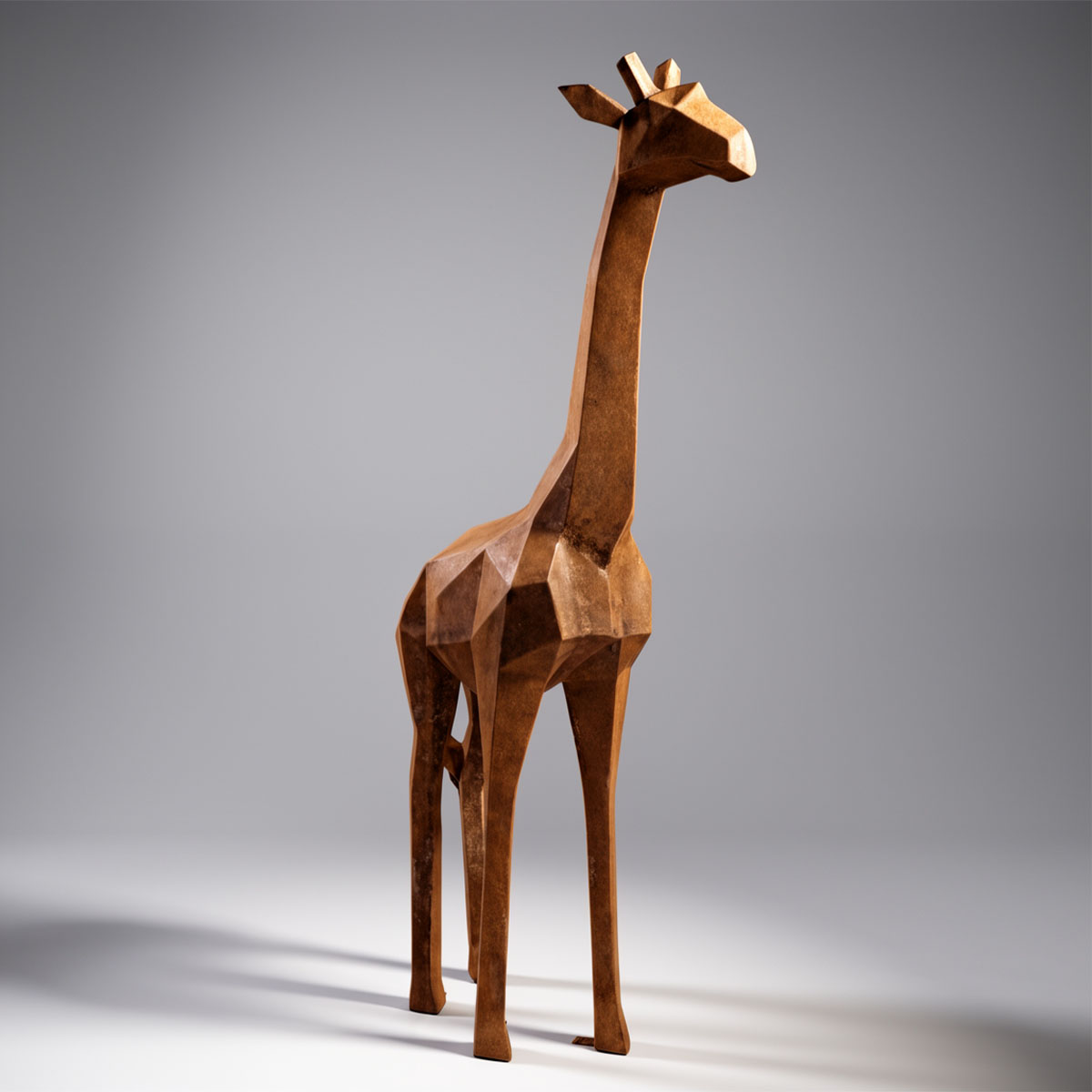 Low Poly Geometric Giraffe Rust Effect Figure