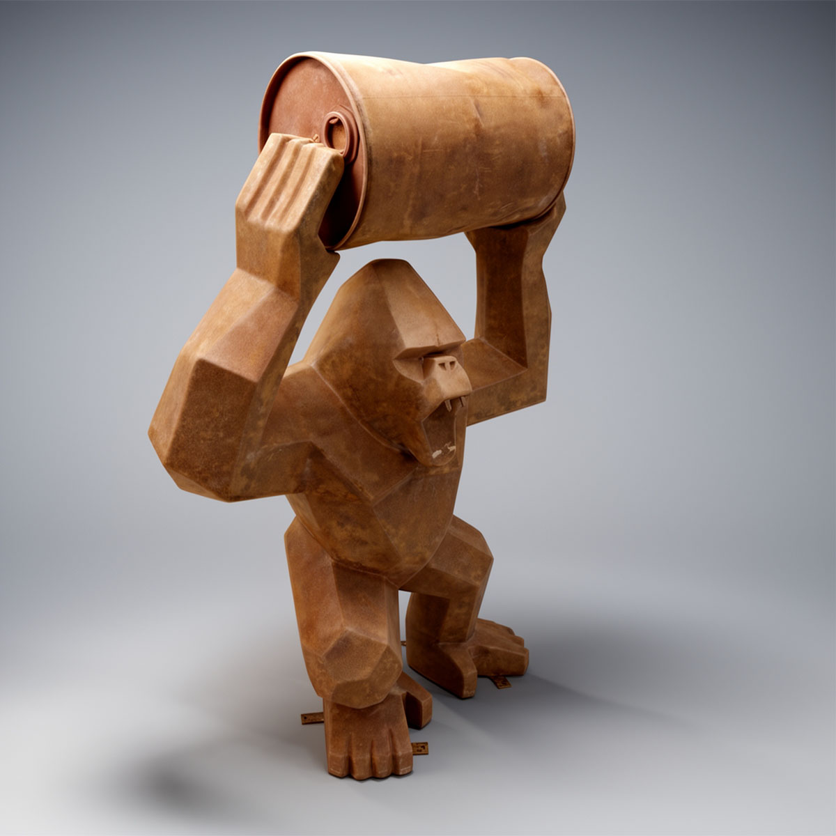 Low Poly Square Gorilla with Barrel Rust Effect Figure - Image 4