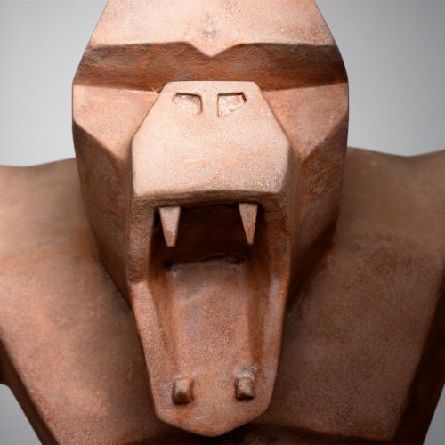 Low Poly Square Gorilla with Barrel Rust Effect Figure